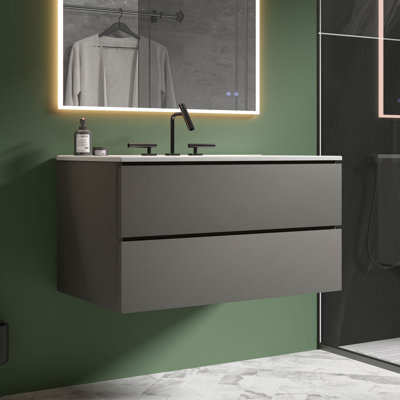 Derrance 36 Inch Single Bathroom Vanity with Ceramic Top with Overflow, Pre-Assembled