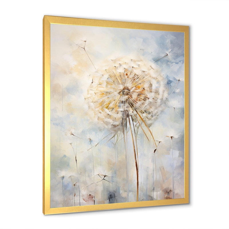 Dandelion Charm in Winter I - Pissenlit, art mural, Cadre doré simple, H 32 po x l 16 po x P 1 po