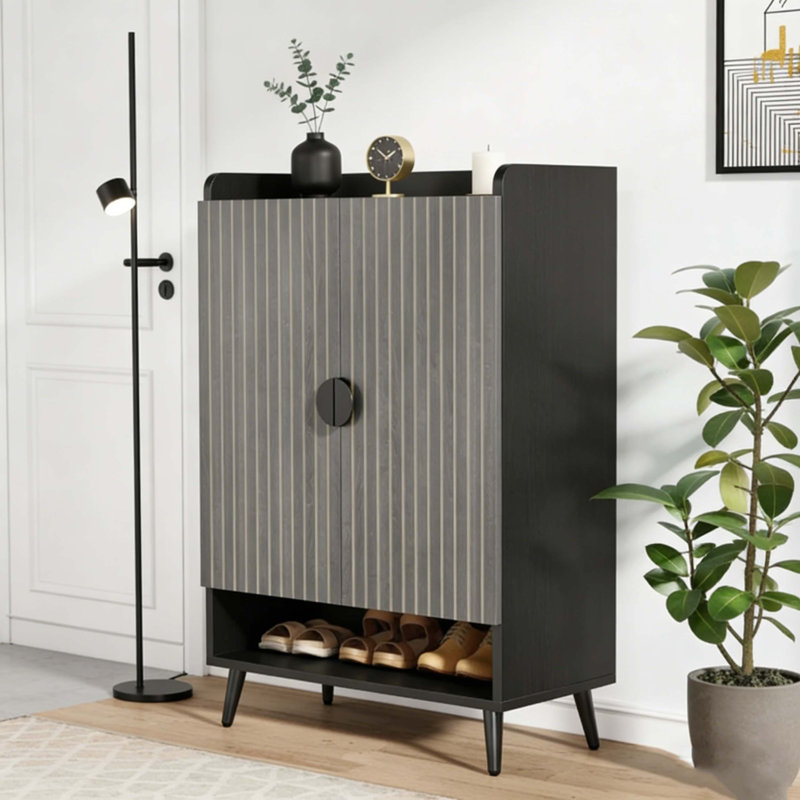 Armoire de rangement pour chaussures avec tablettes réglables, Noir