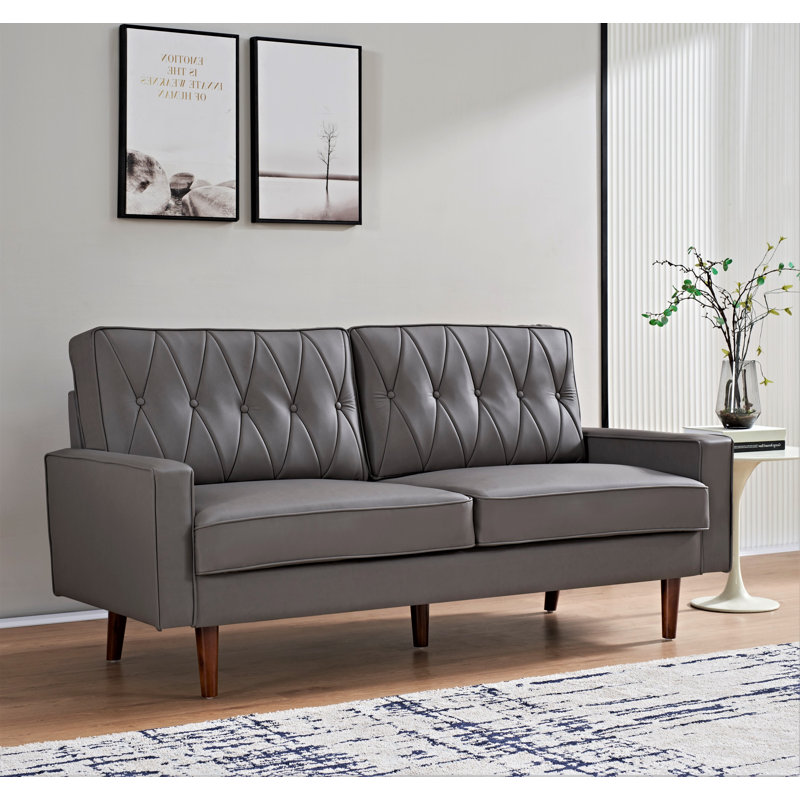 Faux Leather Square Arm Loveseat, Gray Faux Leather, 33" H x 70" W x 31" D