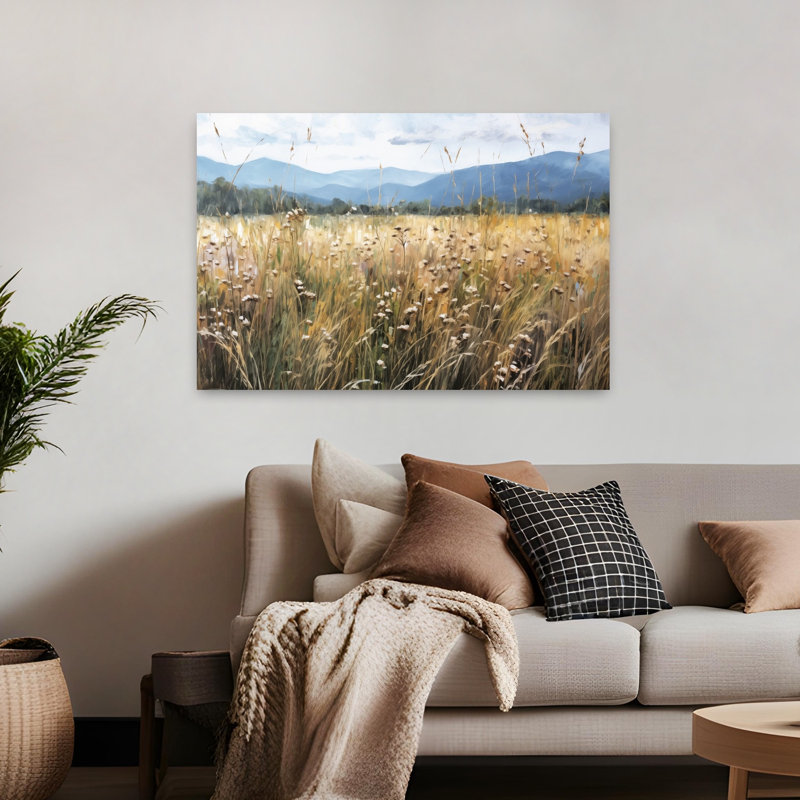 Art contemporain de paysage de champ de blé sauvage, H 32 po x l 48 po