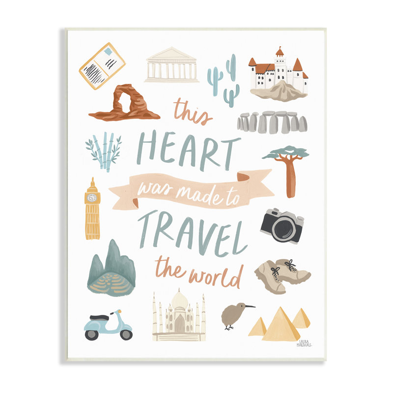 «This Heart Made To Travel Sentiment World Treasures», estampe numérique encadrée par Laura Marshall, H 19 po x l 13 po