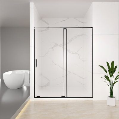 56-60" W X 72" H Semi-Frameless Sliding Shower Door, 5/16"(8Mm) Clear SCGG Tempered Glass, Matte Black Finish, Cut Adjustable Width 4"