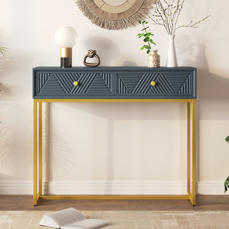 Console Table Entryway Table, Modern Sleek Console Table With Storage, Narrow Console Table With Two Drawers With Stripe Design For Living Room Hallway Entryway, White
