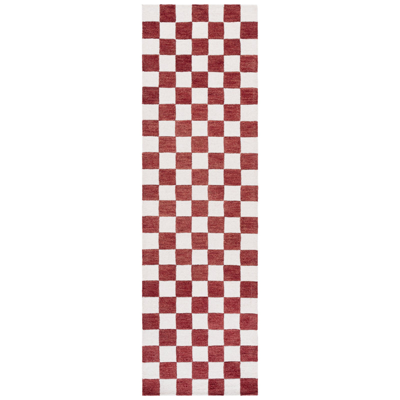 Leidi Ebony Hand Tufted Wool/Cotton Geometric Rug in Red/Ivory, Runner 2'3" x 8'