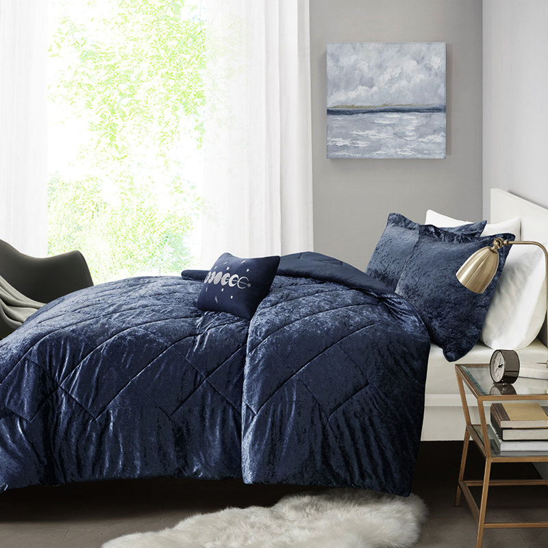 Literie en velours bleu marine luxueux pour lit simple / simple TG - rembourrage, rembourrage d'édredon en diamant et taie d'oreiller, coussin