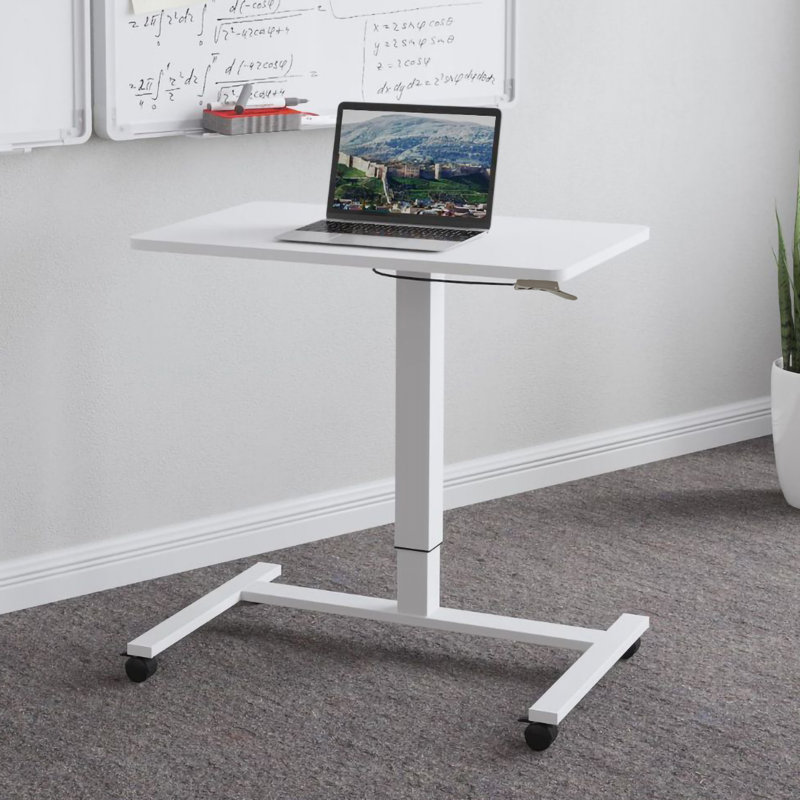 28 x 19" White Standup Sitdown Table with Adjustable Height 28 to 45 inches with Locking Wheels