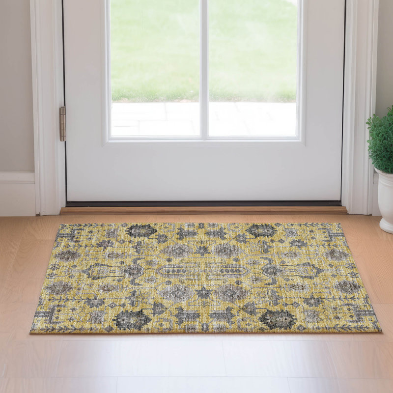 Premium Machine Washable Prisco Honey Rug, Rectangle 1'8" x 2'6"