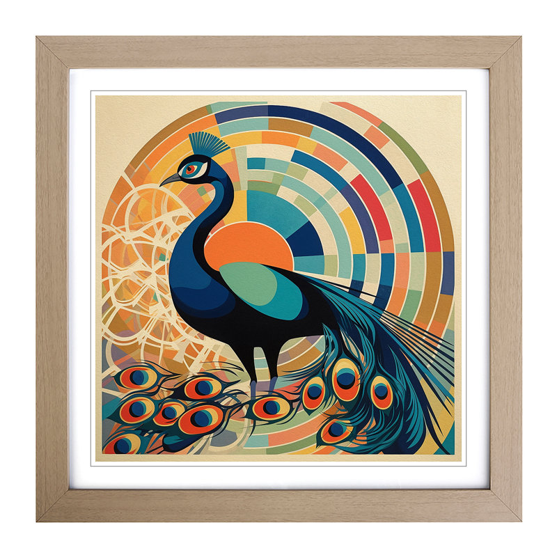 Peacock Constructivism - Framed Print, Oak