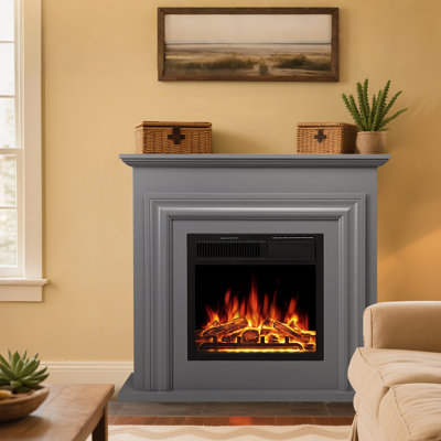 Foyer électrique 35,35 po avec manteau de cheminée, foyer autoportant avec 2 modes de chauffage, 7 flammes, télécommande, protection contre la surchauffe, à faible bruit, pour l'intérieur de la maison / chambre à coucher / salon