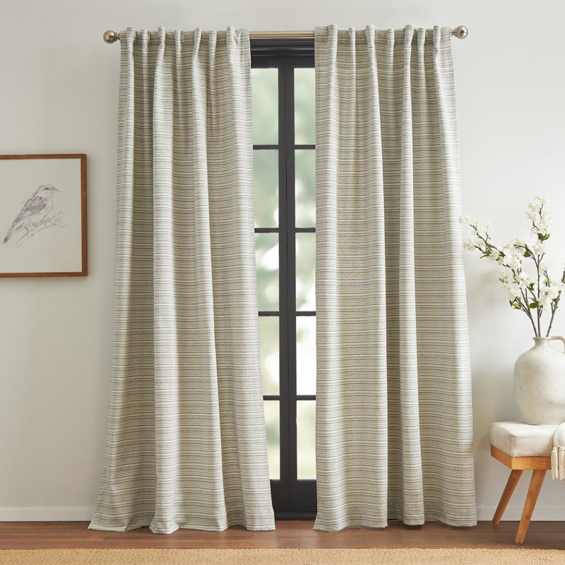DKNY Pure Stream Textured White/Blue Curtain Panel Pair (Set of 2), 50" W x 96" L