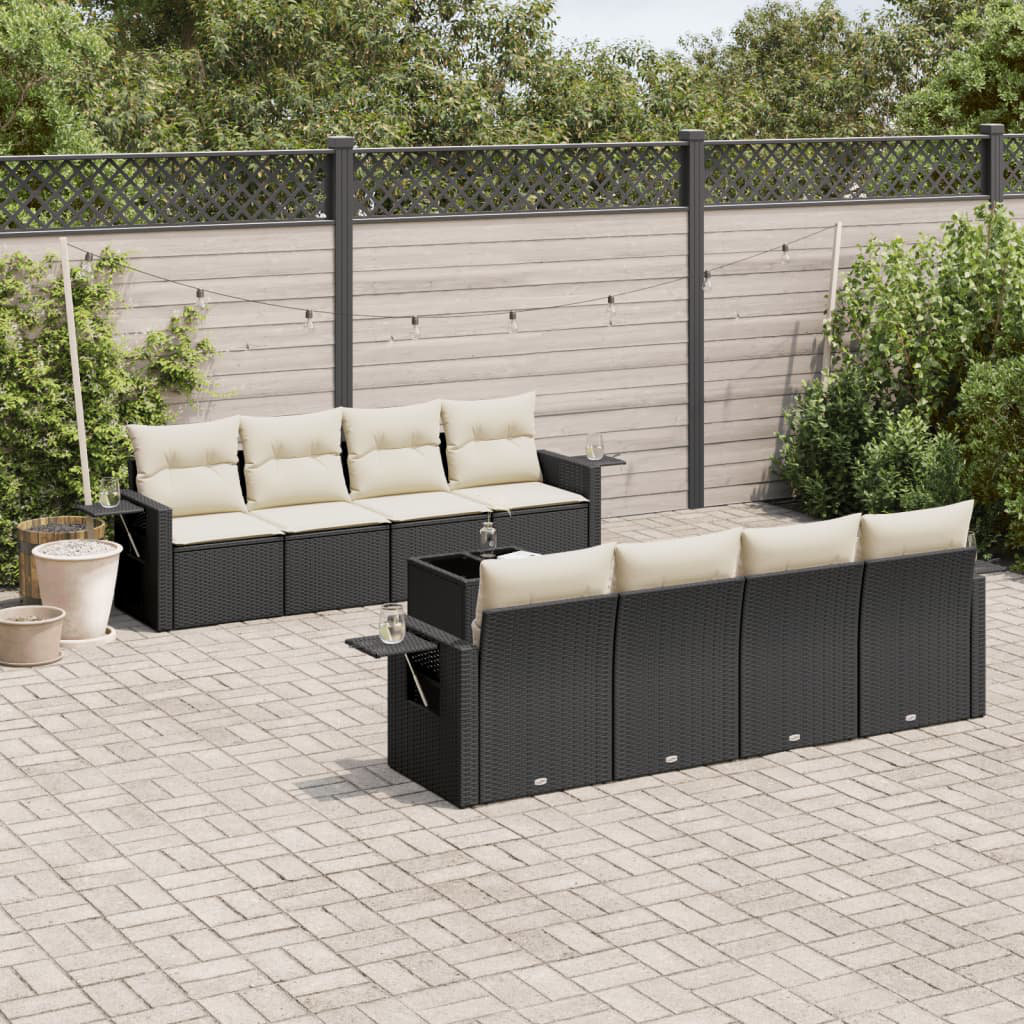 Vidaxl 9-Tlg. Garten-Sofagarnitur Mit Kissen Schwarz Polyrattan