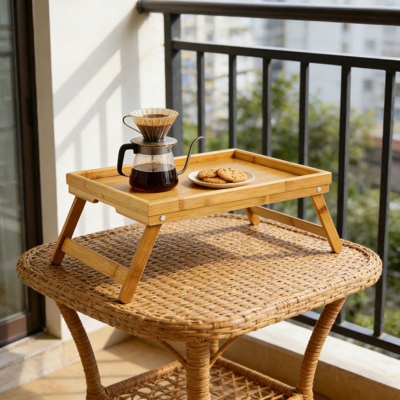 Table-plateau en bambou avec pieds pliants - Bureau d'ordinateur portable portable, plateau de service pour le petit déjeuner, les collations, le dessin et regarder la télévision