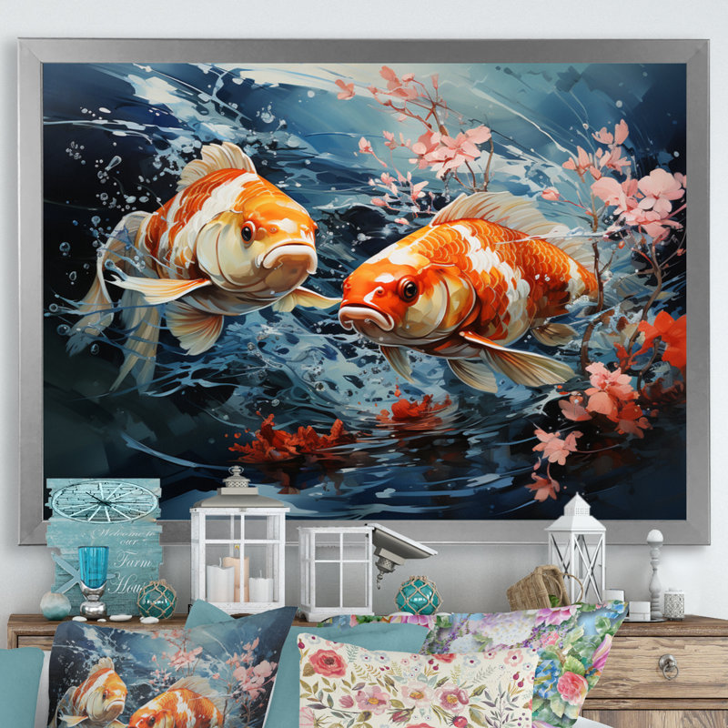 «Tusarora China Art Glimpse Fish I», reproduction, Cadre flottant doré, H 12 po x l 20 po x P 1 po