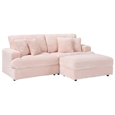 Canapé 3 places en velours côtelé rose, canapé rembourré 88,58 po avec pieds de rangement, coussins en mousse et 4 coussins décoratifs pour le salon