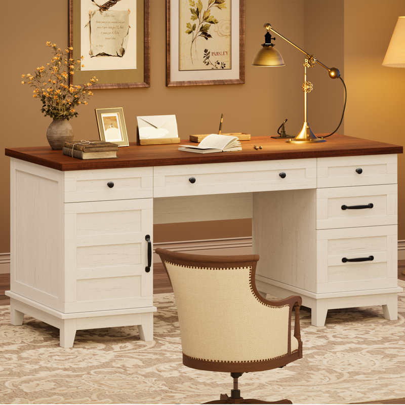 Bureau d'écriture Farmhouse, Contraste brun et blanc