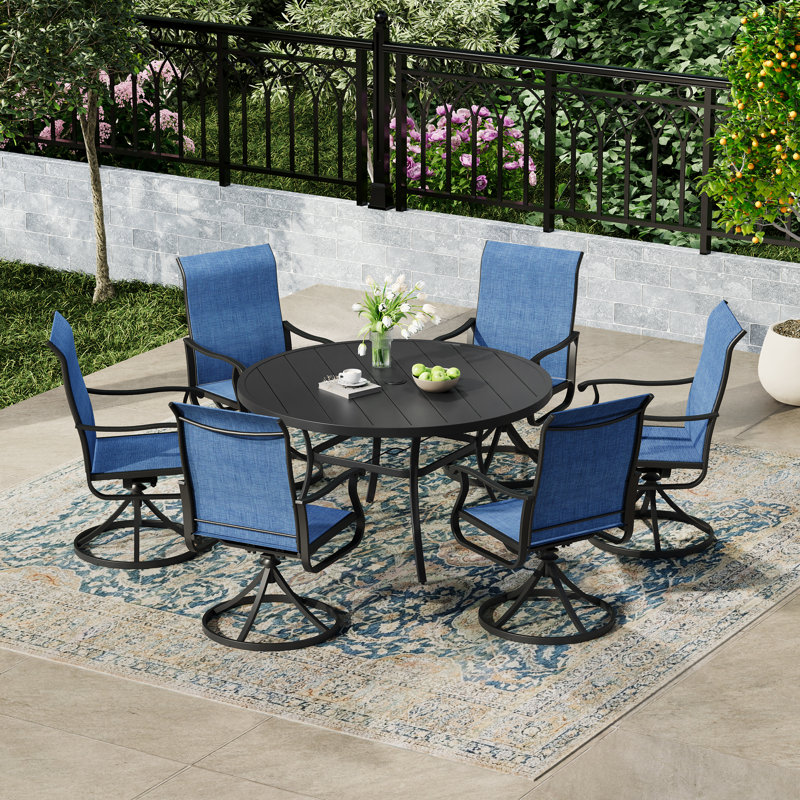 Ensemble repas extérieur 6 personnes, Bleu / Noir, 28" H x 50" W x 50" D