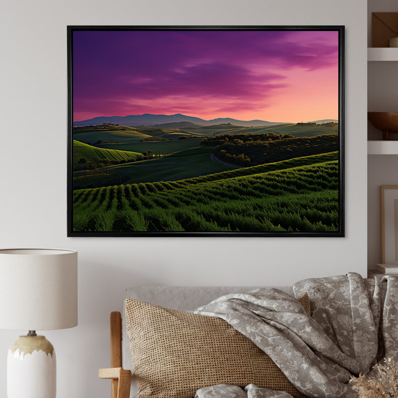 Impression sur toile Tuscany Twilight I, Cadre flottant noir, H 16 po x l 32 po