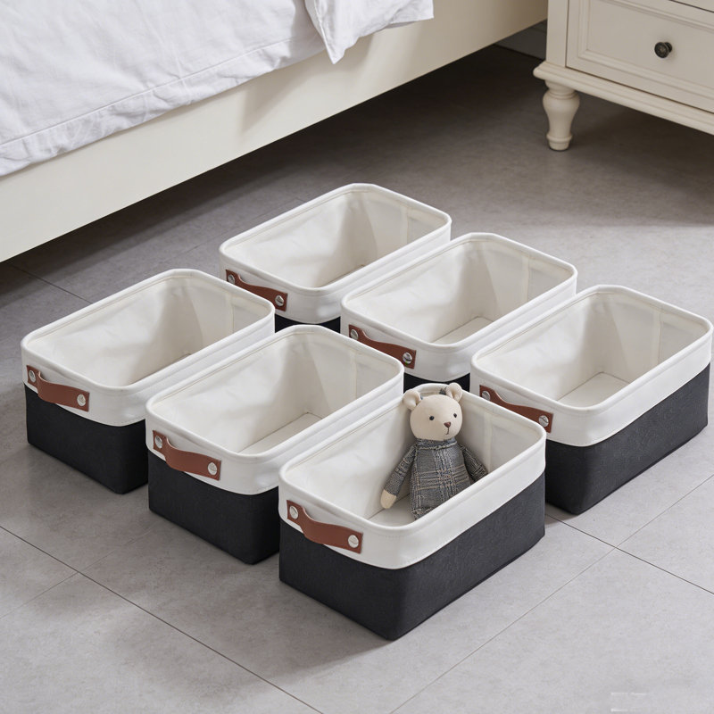 Storage Baskets for Shelves (6-Pack) – Fabric Closet Organizer Bins with PU Leather Handles, Collapsible Metal Frame for Linens, Toys, Towels in Living Room, Bedroom, and Nursery