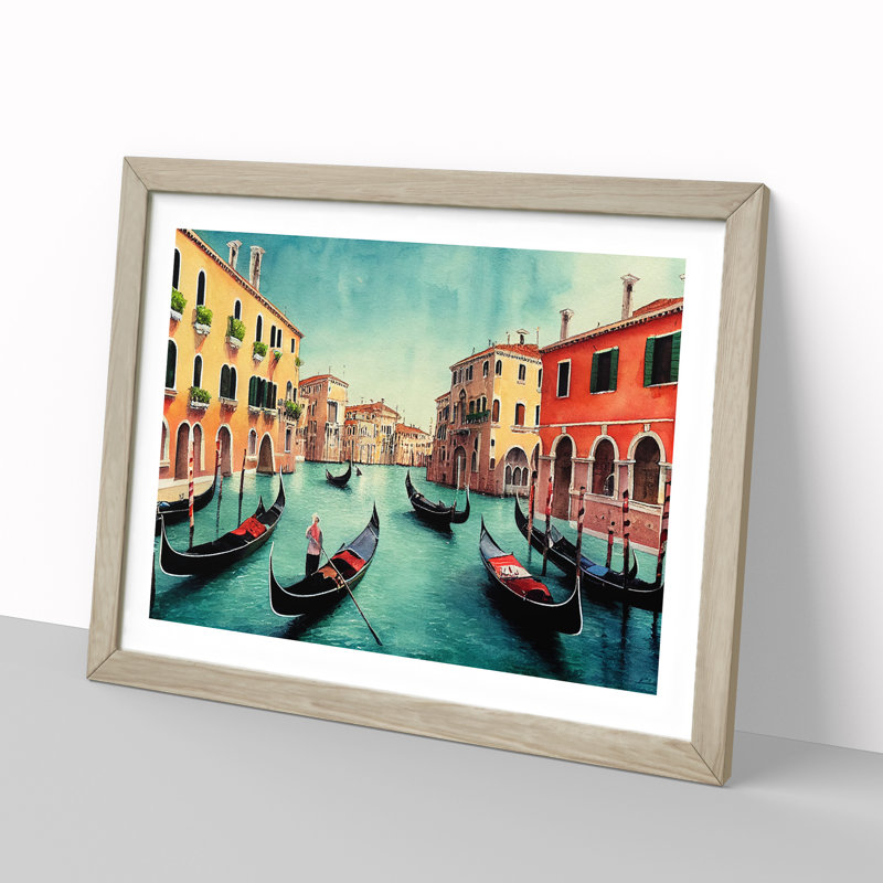 Venice Canal Watercolour Vol.2 - Framed Print, 25cm H x 34cm W x 2cm D, Oak