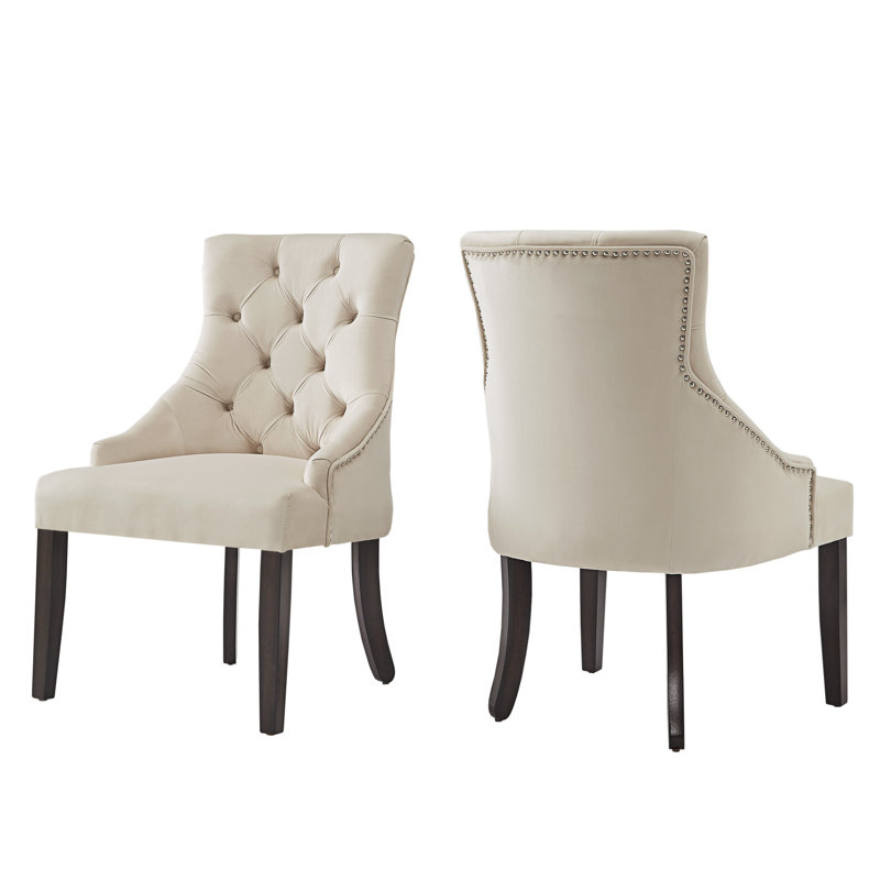 Dukinfield Upholstered Side Chair, Beige Velvet, Espresso