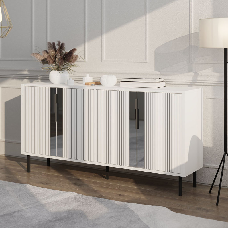 Modern White Console Table with Metal Legs, 59.1 x 29.5 x 14.2 inches | 100% Melamine Coated Particle Board, Thickness: 0.7 inches | Numerous Shelves, Wall-Mountable, Elegant Design for Living Room & Entryway