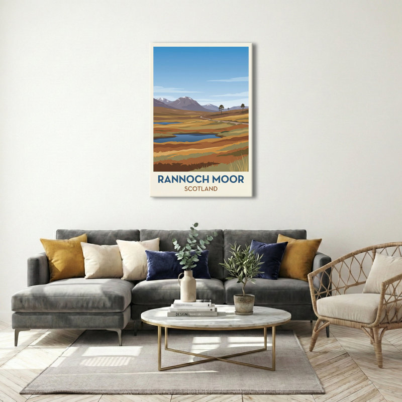 Rannoch Moor, Scotland - Romantic Highland Moorlands Travel Poster. Giclee Print on Wrapped Canvas. Wall Art, Home Decor - Regions & Scenic Areas, Scotland 1 Piece Wrapped Canvas Wall Art