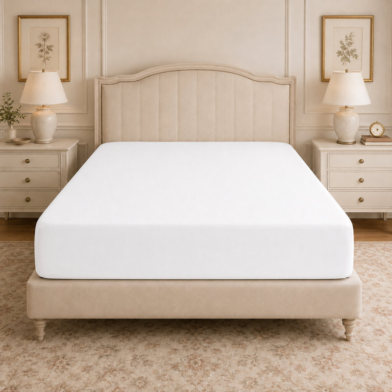 Cotton Blend Fitted Sheet, King, White, 200