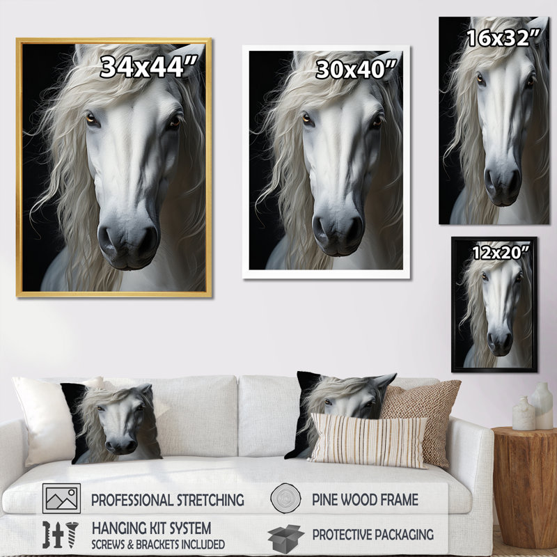 «White Horse Serenity», reproduction sur toile, Cadre photo noir simple, H 20 po x l 12 po x P 1 po