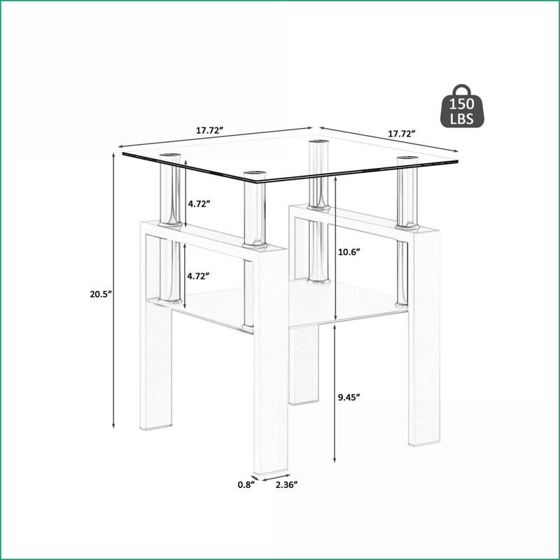Ensemble de 2 tables basses carrées en verre trempé pour le salon, transparent / blanc, durable Élégant