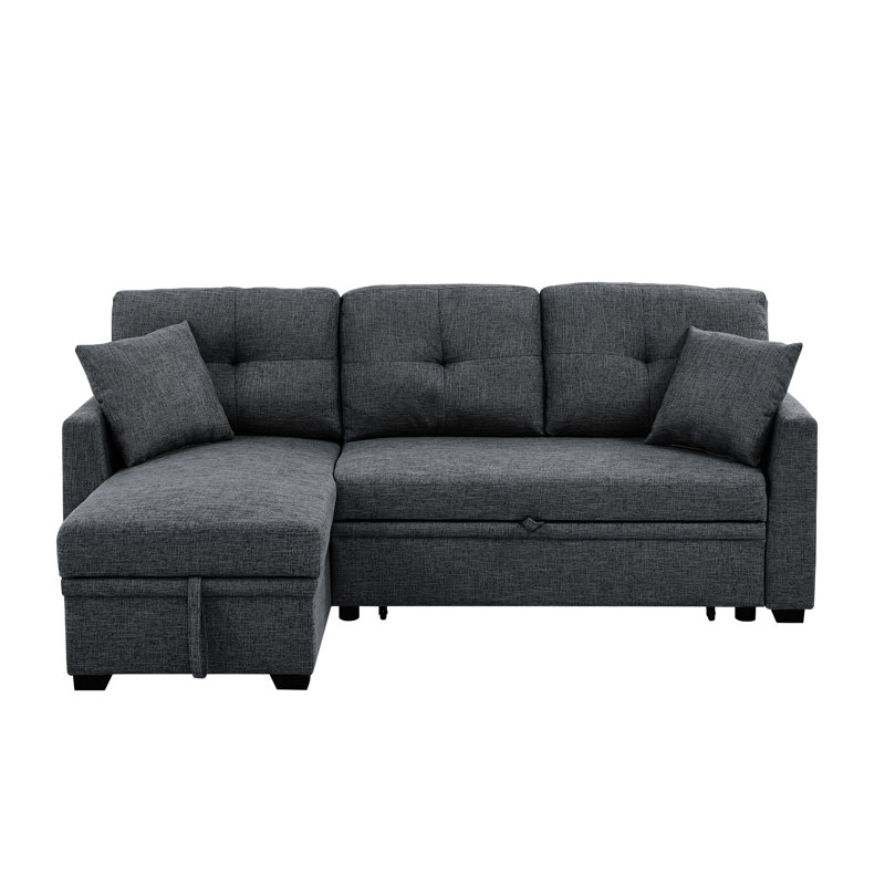 Lit modulaire escamotable modulaire, gris, revêtement doux, en L avec dossier, convertible pour un séjour d'une nuit, rangement sous le siège, espaces de vie compacts convenables, profondeur de produit de 54 po,