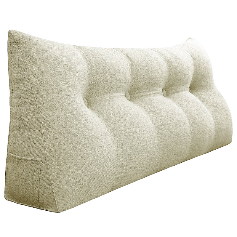 Ivory Linen Headboard Reading Wedge Pillow Triangular Bed Rest Back Support, 20" x 54"