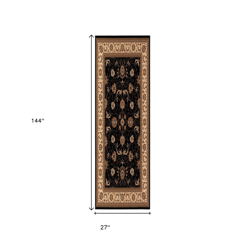 12' Beige And Blue Oriental Runner Rug
