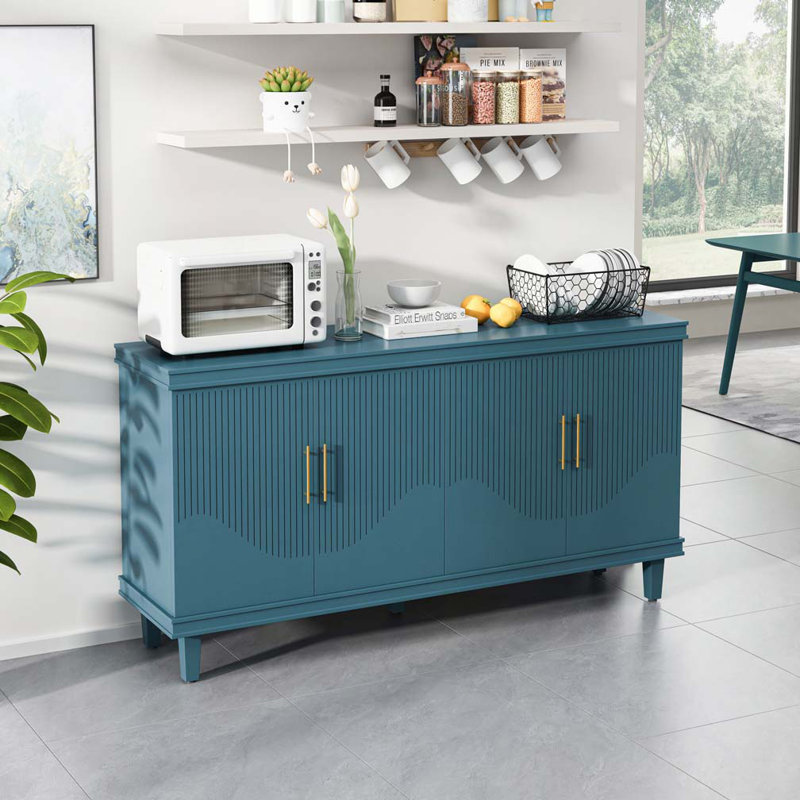 4-Door Storage Sideboard Cabinet, Blue, 32.38" H x 59.84" W x 15.75" D