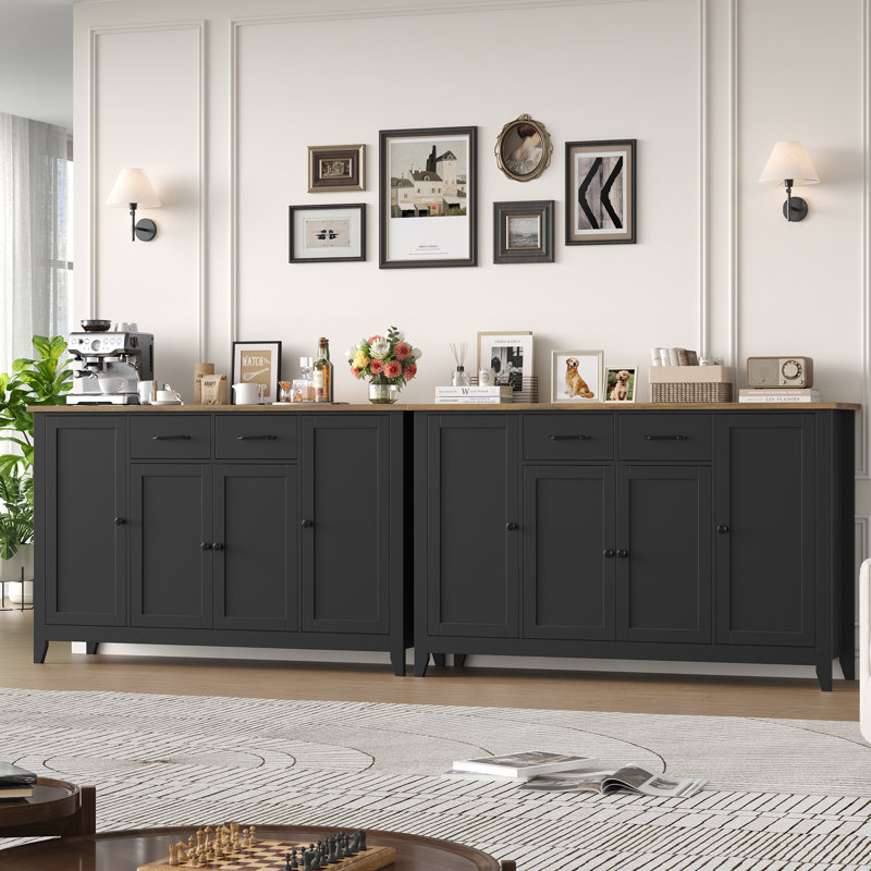 55.1'' Sideboard With 2 Drawers, Adjustable Shelves, Black