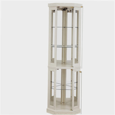 Lighted Corner Curio Cabinet - Display Case for Living Room, Antique Collectibles, Wine & Bar Glass Storage - Elegant Corner Design with Lights Included- White