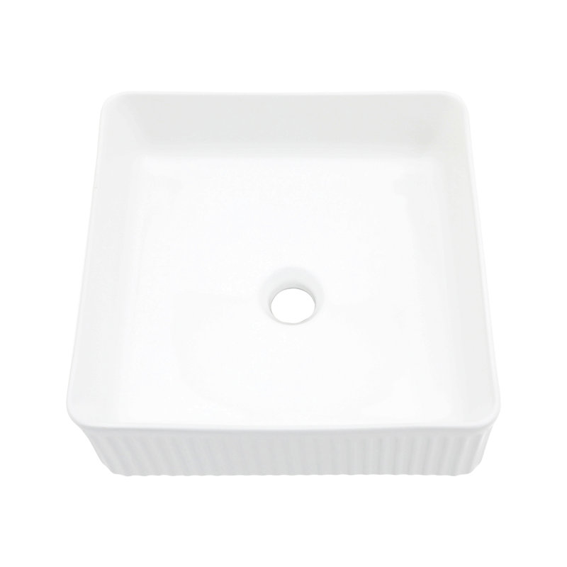 Lavabo de salle de bain vasque carré en céramique 15,69 "x 15,69" blanc