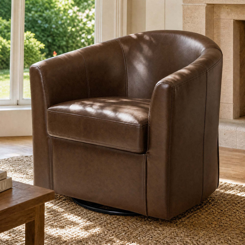 Fauteuil d'appoint pivotant rembourré en similicuir, Brun