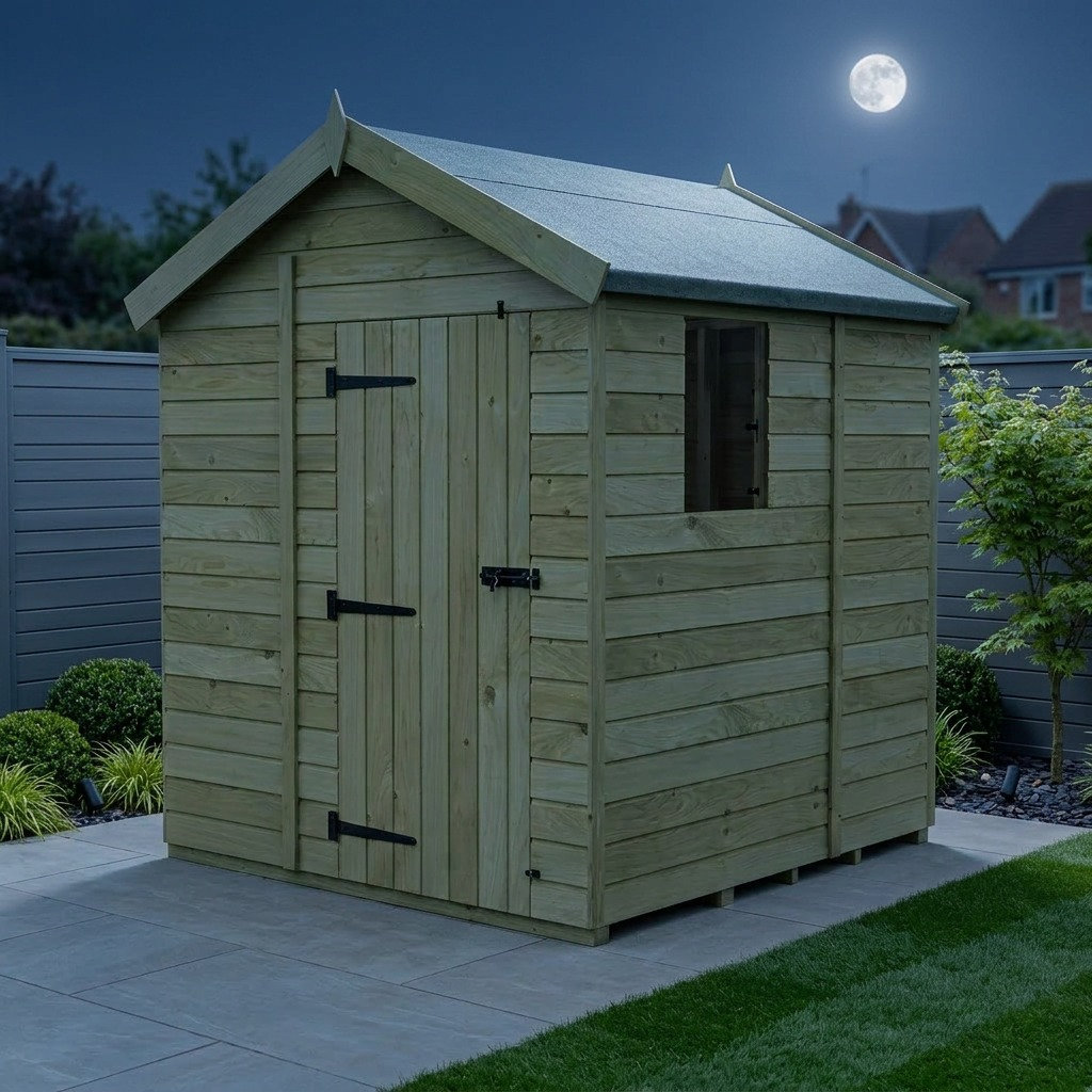 Total Sheds 7ft x 5ft Apex Garden Shed - Single Door - With Windows - Pressure Treated Timber - UK Manufactured