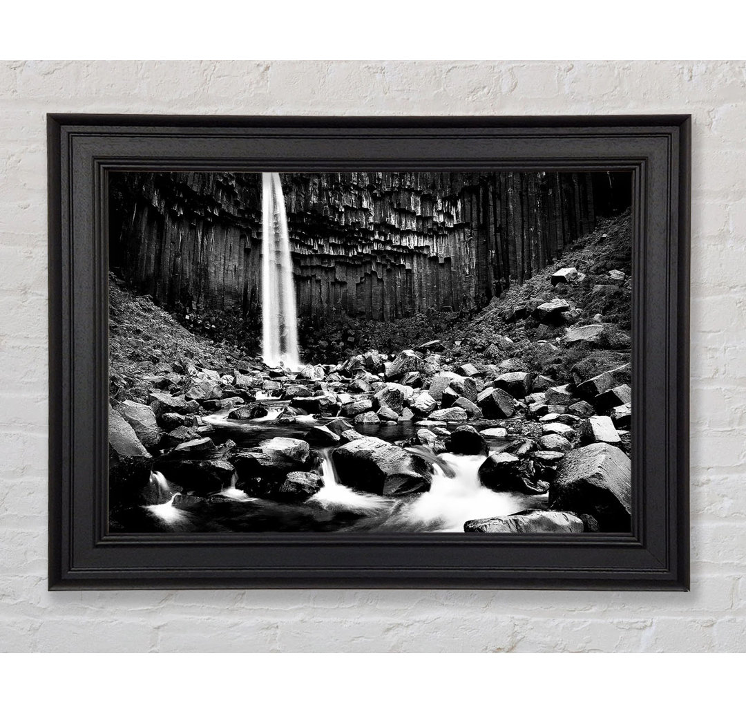 Wasserfall Tal Felsen B N W Gerahmter Druck