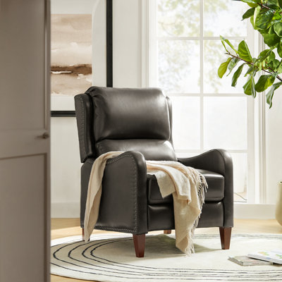 Beecher Traditional 28.75" Wide Genuine Leather Manual Club Recliner with Solid Wood Legs