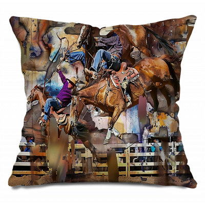 Horse Animal Representation Cotton Blend Reversible Throw Pillow