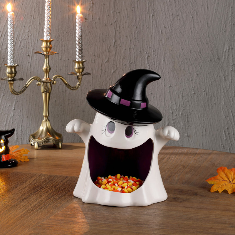 12“ Motion Activated Ceramic Ghost Candy Bowl