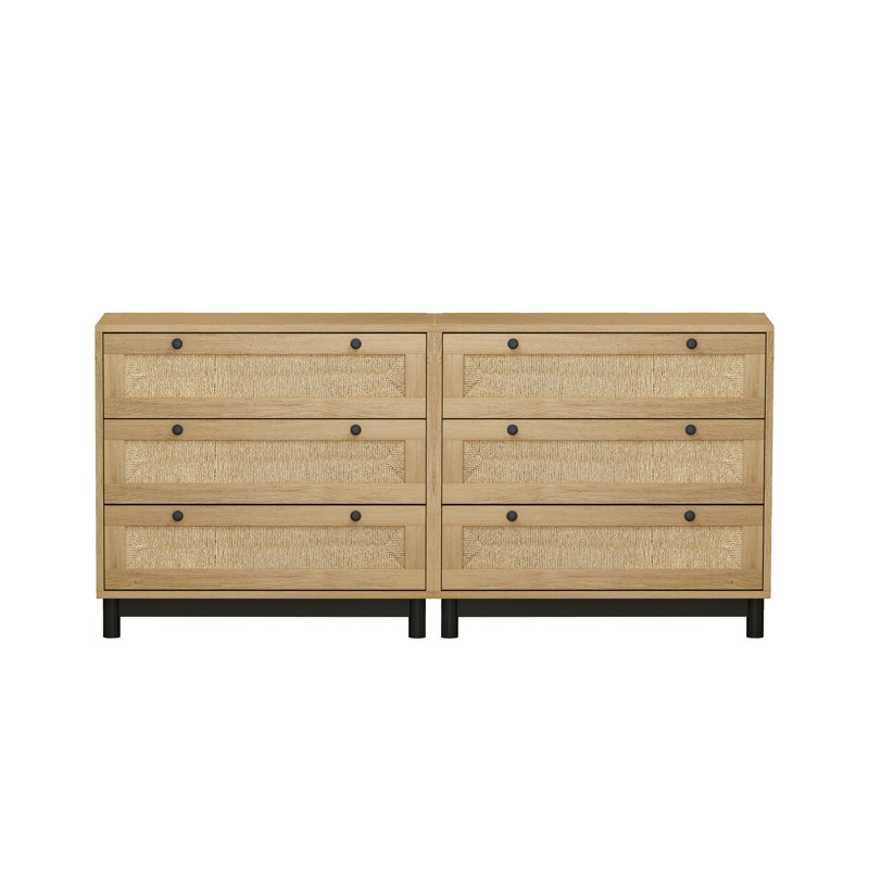 Armoire de rangement 3 tiroirs avec corde tissée et tiroir (ensemble de 2), Brun