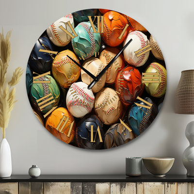 Baseball Collage I - Sports Golden Face Wall Clock