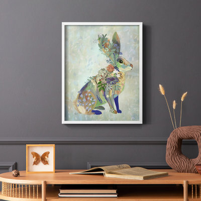 Fantastic Florals Hare, assis, reproduction encadrée - bois massif