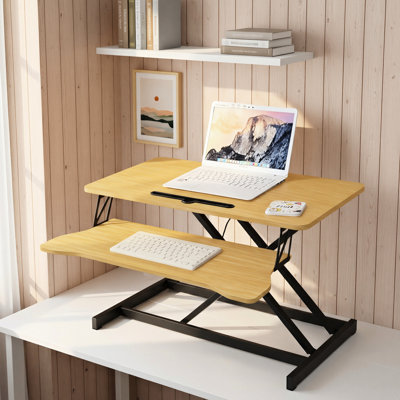 Support de bureau double pour écran et ordinateur portable réglable en hauteur (81 cm), avec plateau ergonomique pour clavier, idéal pour le bureau à domicile, hauteur réglable de 50 cm, pour espace de travail, bureau ou étude.