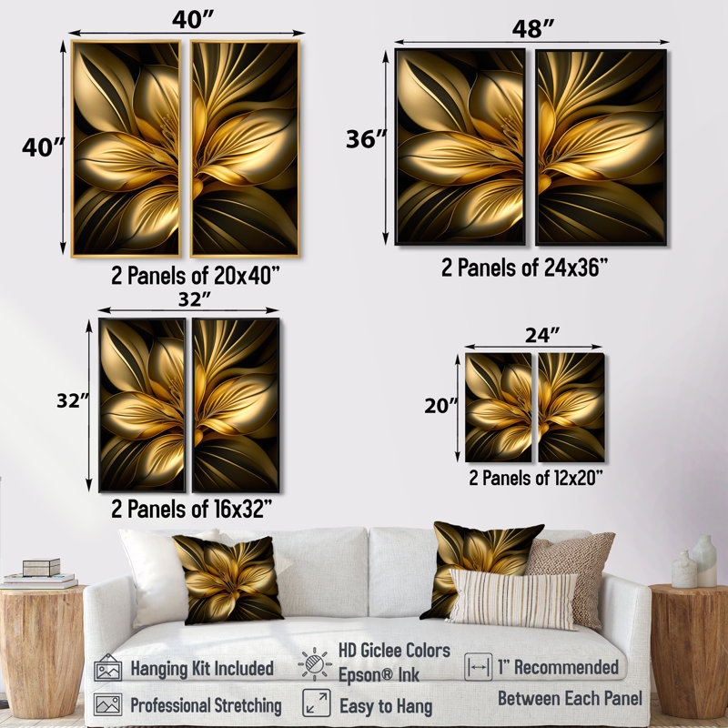 Lis Lily I - décoration murale dorée, H 20 po x l 24 po, Impression encadrée flottante sans passe-partout, Crème, crème
