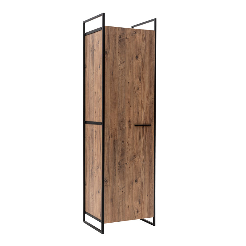 Ensemble de 2 garde-robes industrielles avec pieds en métal, finition pin atlantique | 25,2 po x 88,6 po x 20,5 po | 100% panneau de particules enduit de mélamine, épaisseur de 0,7 pouce, nombreuses tablettes, fixation murale, assemblage requis