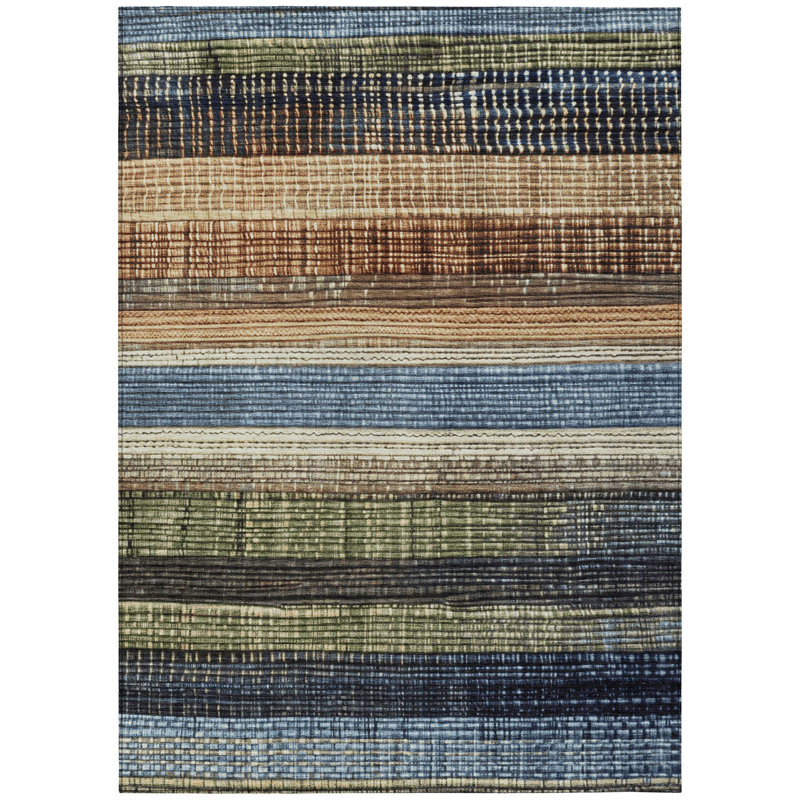 Machine Washable Indoor/Outdoor Xhevrie Blue Rug, Rectangle 5' x 7'6"